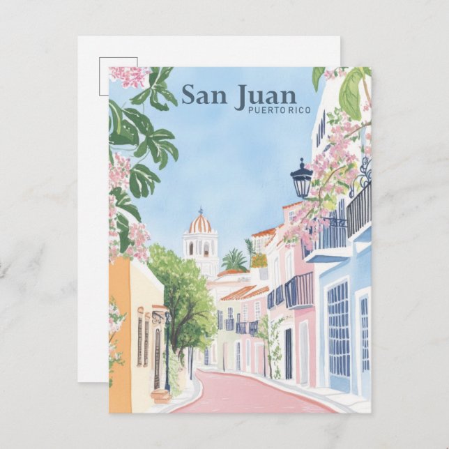 Carte Postale San Juan Porto Rico Gouache Illustration Voyage (Devant / Derrière)
