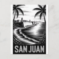 San Juan Porto Rico Gravure sur Bois Noir Blanc