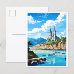 Carte Postale San Sebastian Espagne illustration de voyage vinta