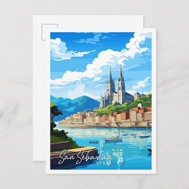 Carte Postale San Sebastian Espagne illustration de voyage vinta (Devant / Derrière)