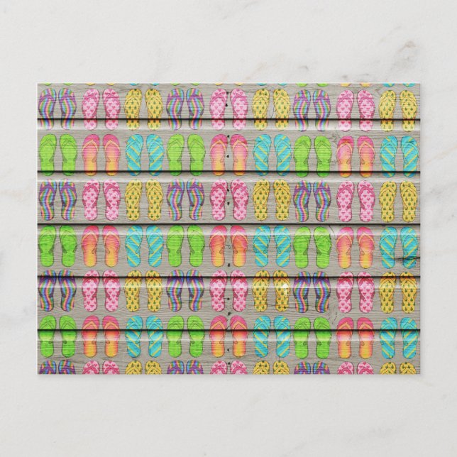 Carte Postale Sandales de couleur Whimsical Texture en bois Vint (Devant)