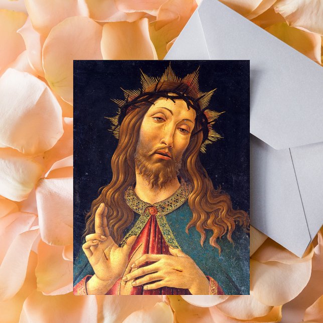 Carte Postale Sandro Botticelli Christ couronné d'épines Carême (Sandro Botticelli Christ Crowned with Thorns Catholic Christian Lent Postcard)