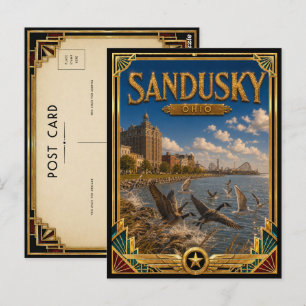 Carte Postale Sandusky Ohio Art Déco vintage de l'âge d'or