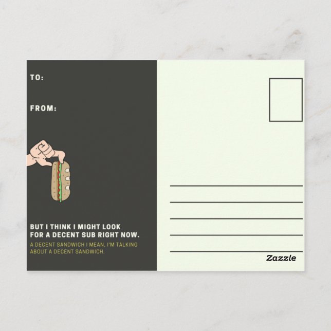 Carte Postale Sandwich drôle noir et jaune (Dos)