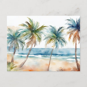 Carte Postale Sandy Watercolor Plage tropicale, Palmiers