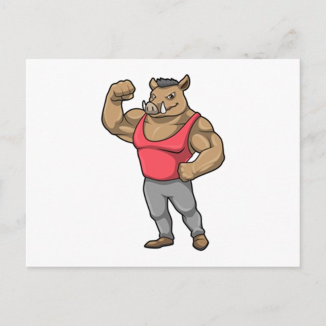 Carte Postale Sanglier Bodybuilder Musculation (Devant)