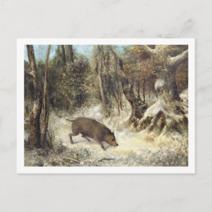 Carte Postale Sanglier dans la neige, signé Courbet (faux)