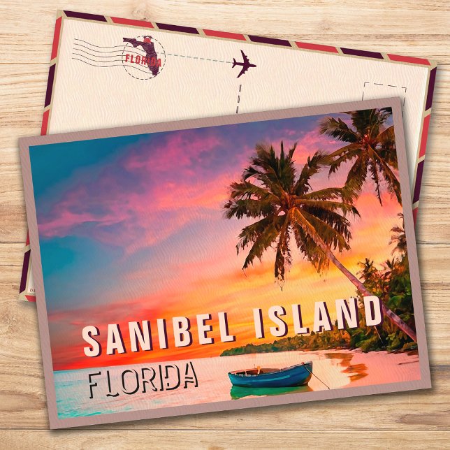 Carte Postale Sanibel Florida Tropical Palm Tree Sunset 1950 (Créateur téléchargé)