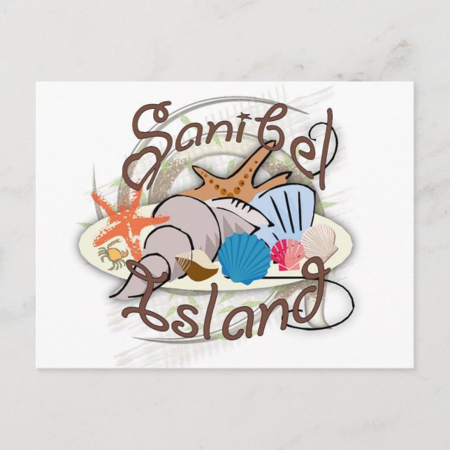 Carte Postale Sanibel Island Floride conception de coquillages (Devant)