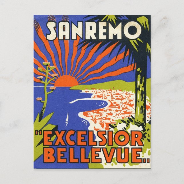 Carte Postale sanremo hotel label  postcard (Devant)