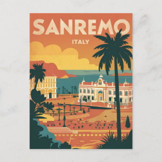 Carte Postale Sanremo, Italie, illustration de style rétro