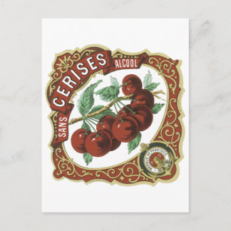 Carte Postale Sans Cerises Étiquette Vintage