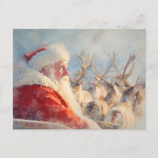 Carte Postale Santa and his reindeers postcard