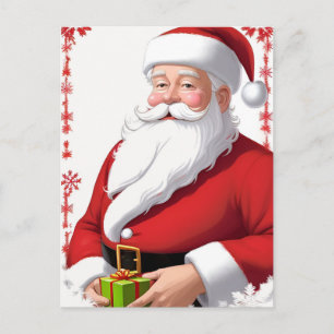 Carte Postale 🎄 Santa avec boîte de cadeau Joie ❄️ Noël festif