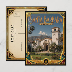 Carte Postale Santa Barbara Californie Art Déco Doré Vintage A