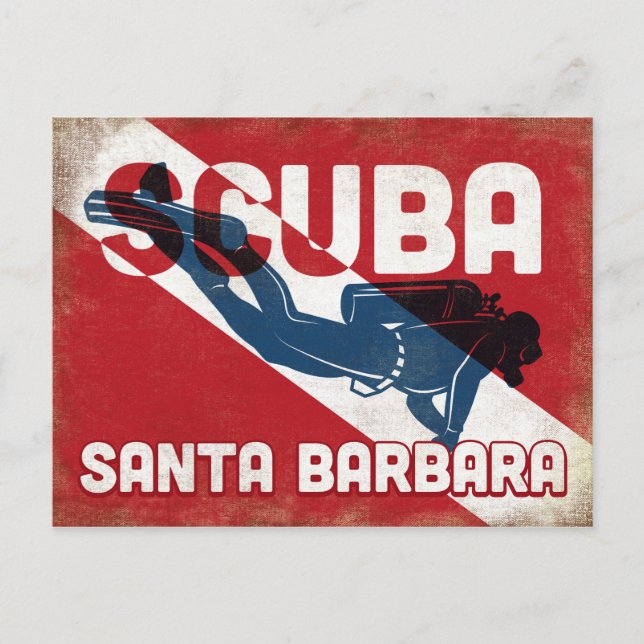 Carte Postale Santa Barbara Scuba Diver - Blue Retro (Devant)