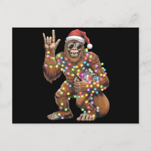 Carte Postale Santa Bigfoot Lumières de Noël Rock Drôle 