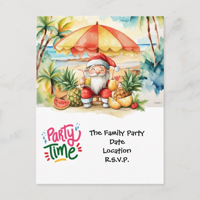 Carte Postale SANTA CLAUS à Hawaii Beach pour Noël (Devant)