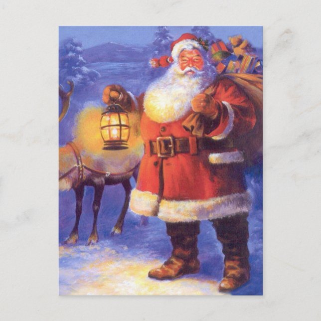 Carte Postale Santa Claus and his reindeer (Devant)