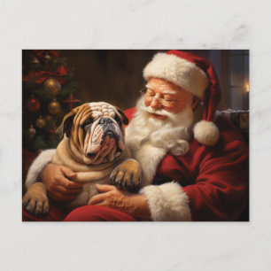 Carte Postale Santa Claus avec Bulldog anglais