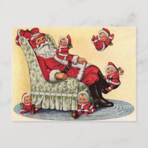 Carte Postale Santa Claus Babysits Retro Image Holiday