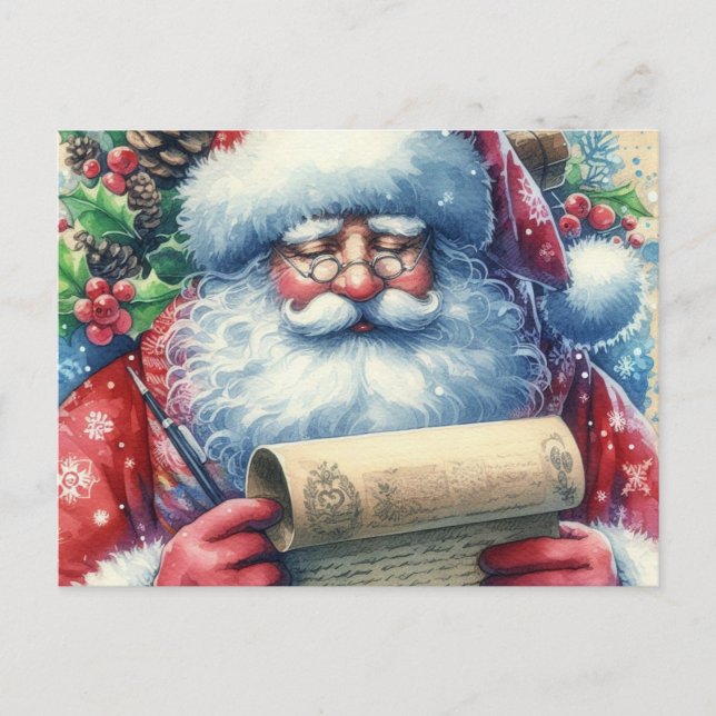 Carte Postale Santa Claus Checking His List Holiday  (Devant)