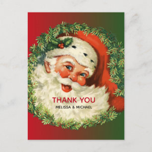 Carte Postale Santa Claus vintage avec Merci de couronne de pin