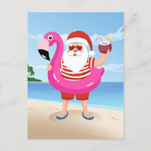 Carte Postale Santa Claus with flamingo