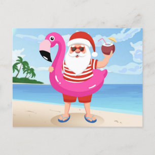 Carte Postale Santa Claus with flamingo