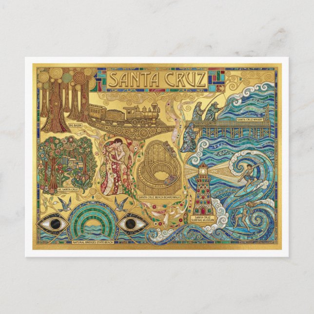 Carte Postale Santa Cruz California Mosaic Map Boardwalk Beach (Devant)