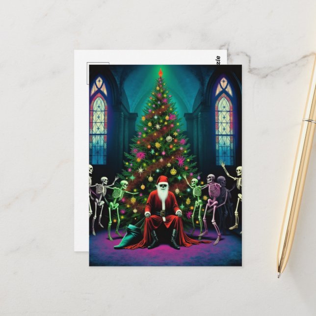 Carte Postale Santa et les squelettes dansants (Devant/Arrière en situation)