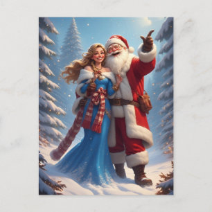 Carte Postale 🎄 Santa & la Fée des Neiges Magie de Noël ❄️ Hive
