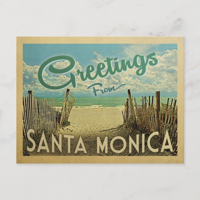 Carte Postale Santa Monica Beach Vintage Travel (Devant)