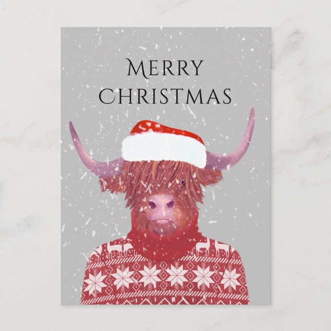 Carte Postale  Santa Orange Highland Cow Joyeux Noël   (Devant)