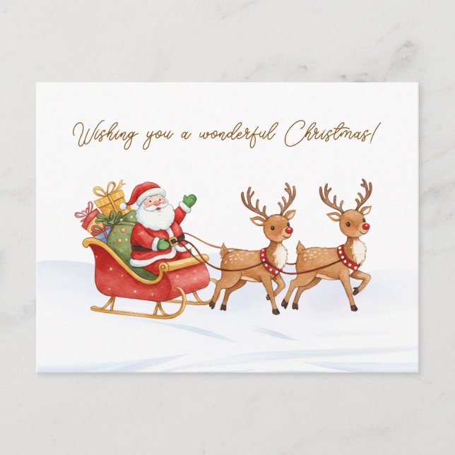 Carte Postale Santa Reindeers Sleigh Christmas Postcard (Devant)