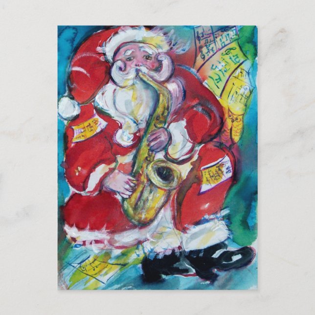 CARTE POSTALE SANTA & SAX, FÊTE DE NOËL (Devant)