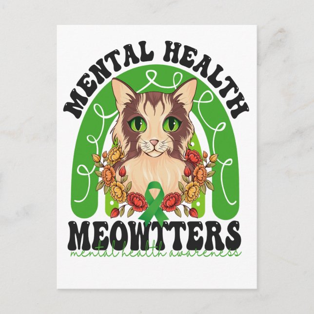 Carte Postale Santé Mentale Meowtters Drôle Kitty Arc-en-ciel  (Devant)