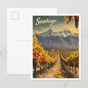 Carte Postale Santiago Chili Illustration de voyage d'art Vintag