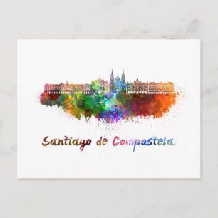 Carte Postale Santiago de Compostela skyline in watercolor