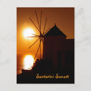 Carte Postale Santorin Coucher de soleil avec texte - Moulin à v