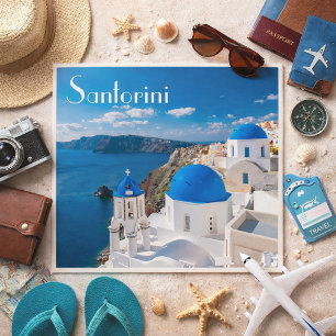 Carte Postale Santorin – Dômes bleus sur l'Égée