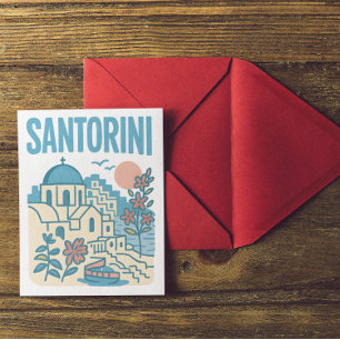 Carte Postale Santorin Grèce Art de Voyage Minimaliste