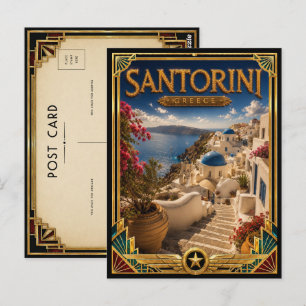 Carte Postale Santorin Grèce Art Déco Vintage Falaises