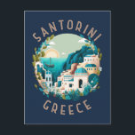 Carte Postale Santorin Grèce Cercle en détresse<br><div class="desc">Illustration de Santorin Greece en cercle avec un texte en détresse. Santorin est immédiatement reconnaissable à ses bâtiments blanchis à la chaux en forme de cube ornés d'accents bleus,  de falaises escarpées et de couchers de soleil de mandarine qui illuminent le ciel et la mer.</div>