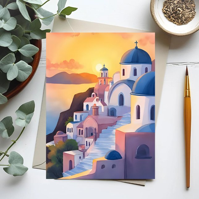 Carte Postale Santorin, Grèce | Coucher de soleil de la côte d'a (Créateur téléchargé)