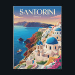 Carte Postale Santorin Grèce Dôme Bleu Voyage Art Rétro<br><div class="desc">Conception de voyage vectorielle rétro de Santorin. Santorin,  le joyau des Cyclades,  est mondialement connu pour ses vues spectaculaires sur la caldeira,  ses villages blancs perchés sur les falaises et ses couchers de soleil inoubliables.</div>