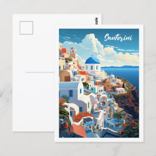 Carte Postale Santorin Grèce Lieu de Voyage Vintage Célèbre
