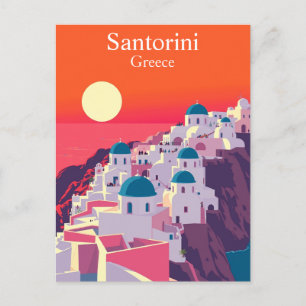 Carte Postale Santorin, Grèce Vintage voyage Blue Domes