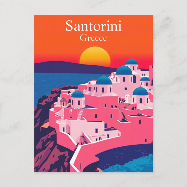 Carte Postale Santorin, Grèce Voyage Rétro Ocean Sunset (Devant)