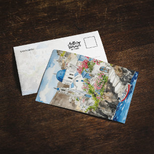 Carte postale Santorin Grèce Watercolor